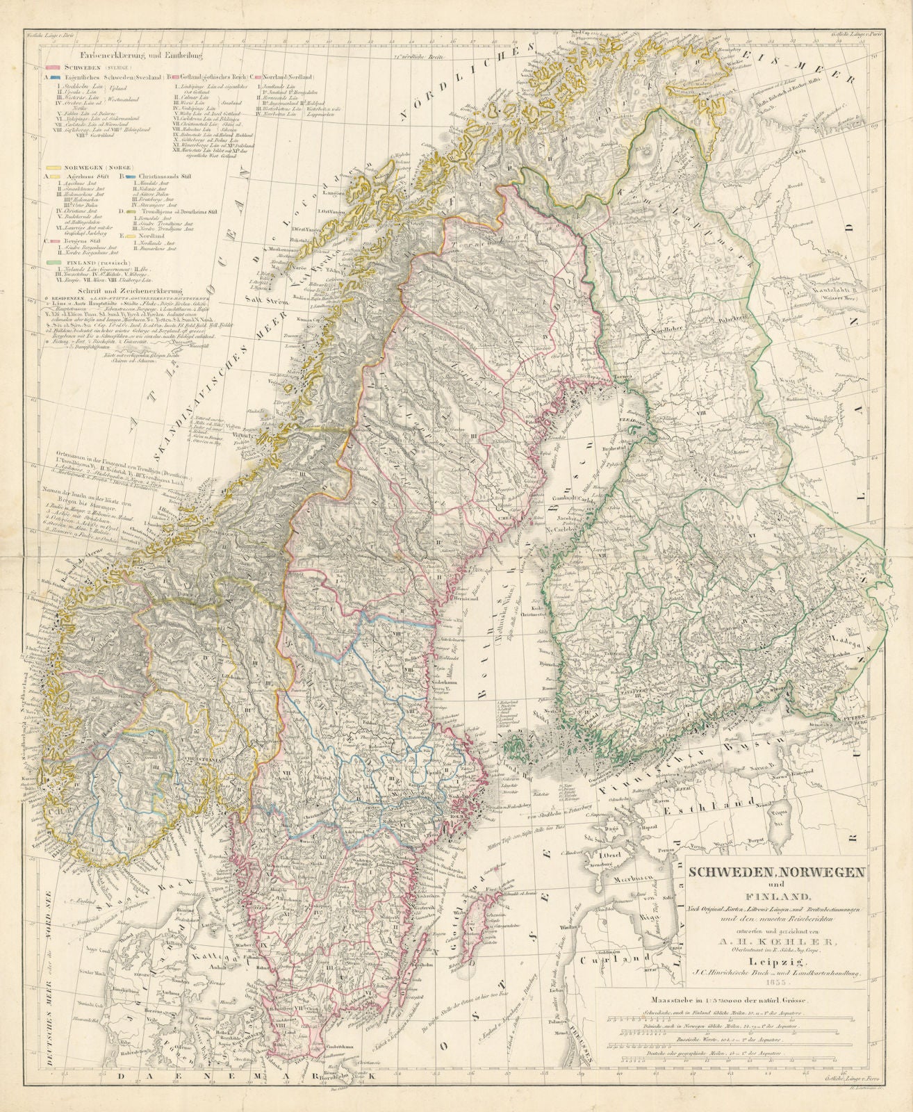 Schweden, Norwegen und Finland. Sweden, Norway & Finland. Stein/Köhler 1858 map